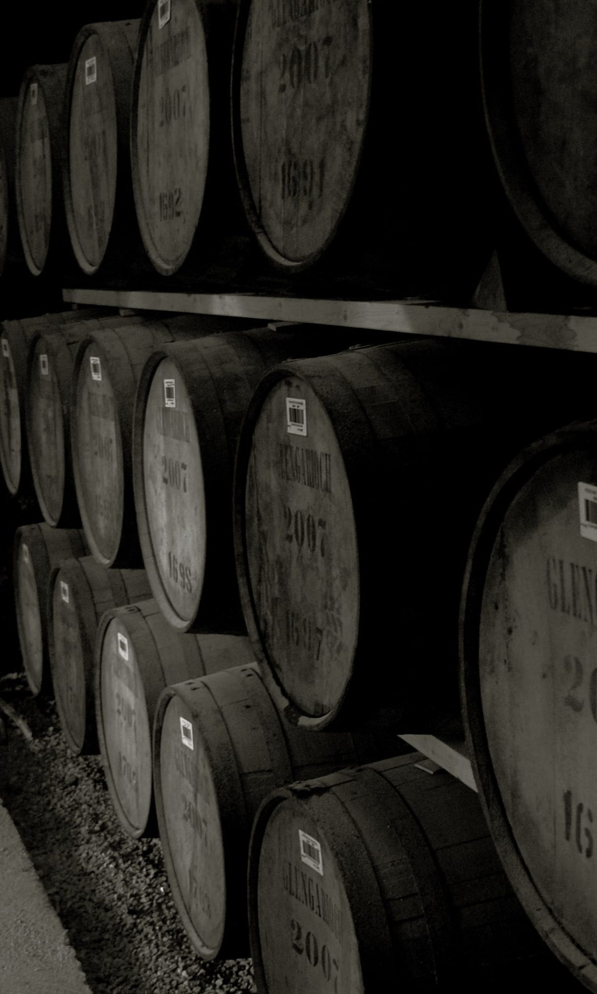 Casks in a dunnage warehouse